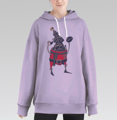 Скелет Санты с зелёным шарфом и мрачным юмором, Hoodie Long Oversize Fiolet