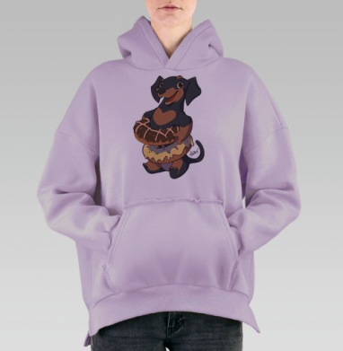 Сладкие собачки -  два пончика, Hoodie Oversize Fiolet, утепленная