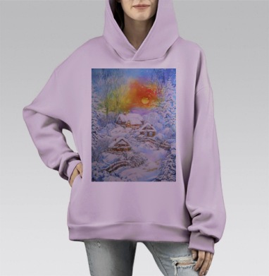 Снежная зима, Hoodie Mono Fiolet, оверсайз, утепленная