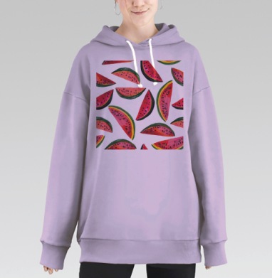 Сочные ломтики арбуза в летнем настроении, Hoodie Long Oversize Fiolet