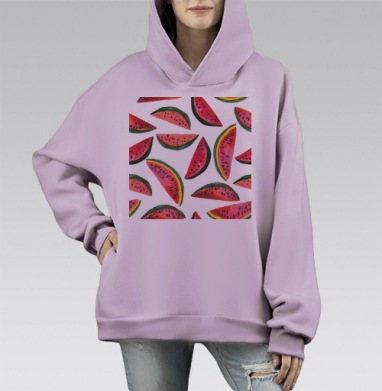 Сочные ломтики арбуза в летнем настроении, Hoodie Mono Fiolet, оверсайз, утепленная
