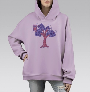 Сова и Дерево, Hoodie Mono Fiolet, оверсайз, утепленная