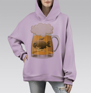 Спаси рыбу, Hoodie Mono Fiolet, оверсайз, утепленная