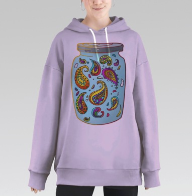 Стеклянная банка с яркими узорами пейсли, Hoodie Long Oversize Fiolet