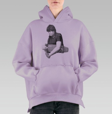 Стильная иллюстрация с человеком и скейтбордом, Hoodie Oversize Fiolet, утепленная