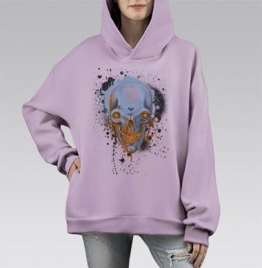 Стильный череп с сияющим синим бриллиантом, Hoodie Mono Fiolet, оверсайз, утепленная