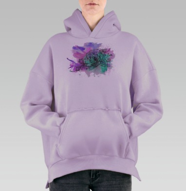 Стильный цветок-роза в акварели и графике, Hoodie Oversize Fiolet, утепленная