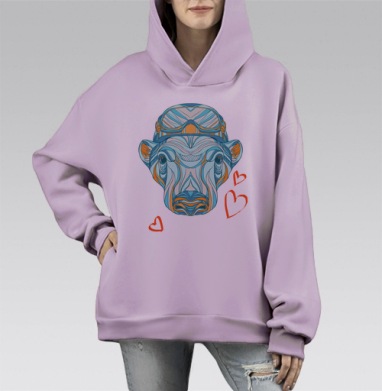 Стилизованная голова обезьяны в горнолыжной маске, Hoodie Mono Fiolet, оверсайз, утепленная