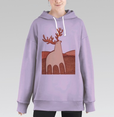 Стилизованный олень с ветвистыми рогами, Hoodie Long Oversize Fiolet