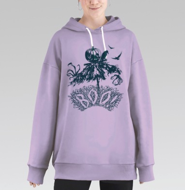 Страшное пугало с тыквой и вороной осенью, Hoodie Long Oversize Fiolet
