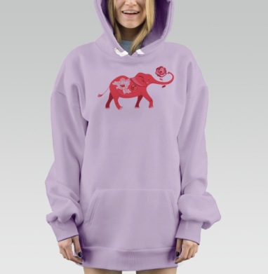 Супер слоны с розами, Hoodie Mjhigh Dig Mel, Fiolet, утепленная