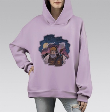 Суровый северный путешественник с сигаретой, Hoodie Mono Fiolet, оверсайз, утепленная