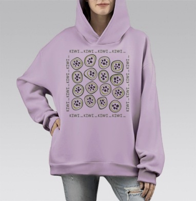 Свежий паттерн с абстрактными ломтиками киви, Hoodie Mono Fiolet, оверсайз, утепленная
