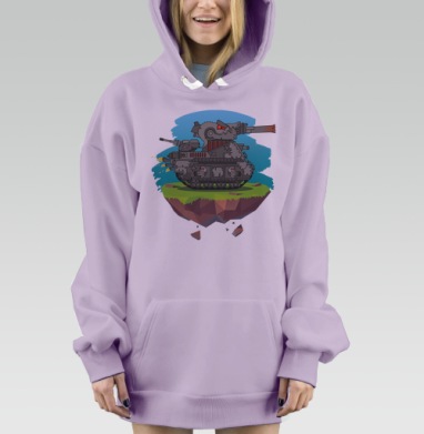 Свирепый боевой монстр танк атакует цель на летающем острове, Hoodie Mjhigh Dig Mel, Fiolet, утепленная
