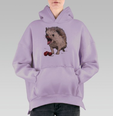 Свирепый ёж с кровавыми следами и вишнями, Hoodie Oversize Fiolet, утепленная