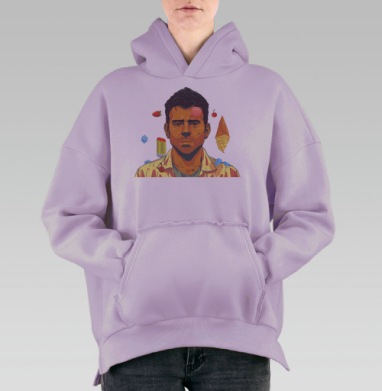 Сюрреалистичный портрет с летящими сладостями, Hoodie Oversize Fiolet, утепленная