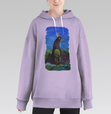Таинственное существо с зелёным деревом и рогами, Hoodie Long Oversize Fiolet