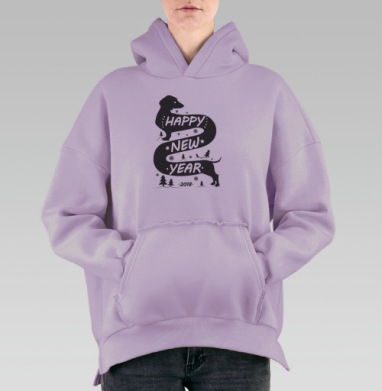 Такса новый год, Hoodie Oversize Fiolet, утепленная
