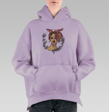 Телец. Знак зодиака, Hoodie Oversize Fiolet, утепленная