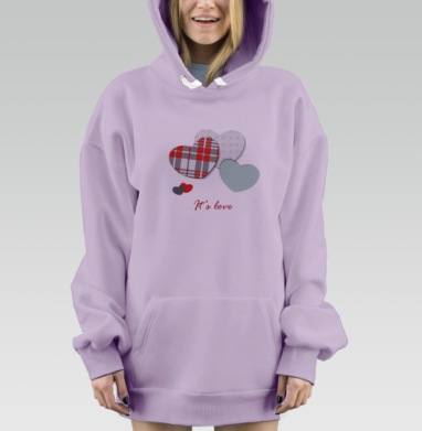 Тепло и нежность красных и зелёных сердец, Hoodie Mjhigh Dig Mel, Fiolet, утепленная