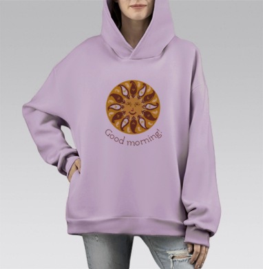 Теплое приветствие от стилизованного солнца, Hoodie Mono Fiolet, оверсайз, утепленная