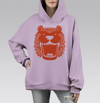 Тигр, Hoodie Mono Fiolet, оверсайз, утепленная