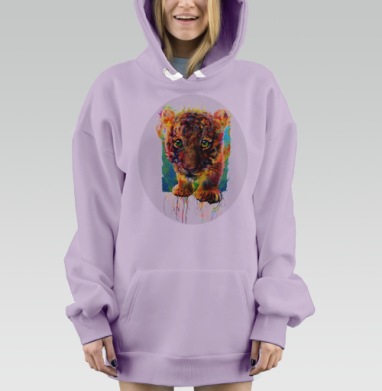 Тигрёнок в акварельном сиянии, Hoodie Mjhigh Dig Mel, Fiolet, утепленная