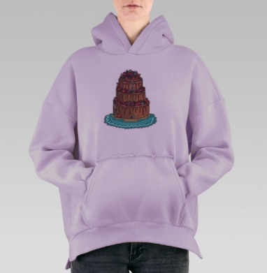 Трёхъярусный шоколадный торт с ягодами и цветами, Hoodie Oversize Fiolet, утепленная