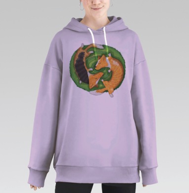 Уютные лисы в стиле инь-янь – картинка спокойствия, Hoodie Long Oversize Fiolet
