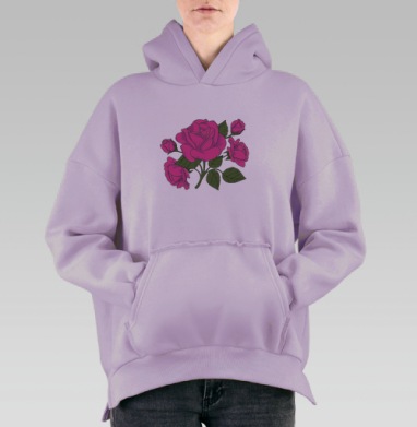 Узор из роз, Hoodie Oversize Fiolet, утепленная