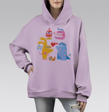 Узор свидания монстров, Hoodie Mono Fiolet, оверсайз, утепленная