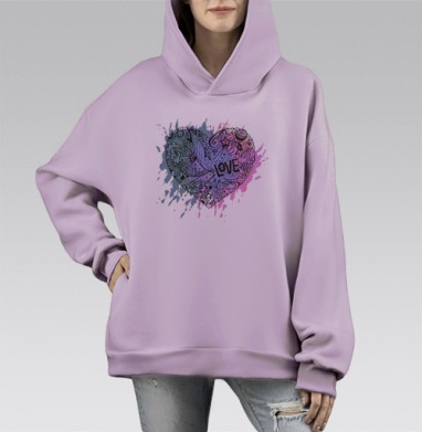 Валентинка, Hoodie Mono Fiolet, оверсайз, утепленная