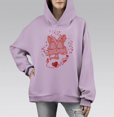 Валентинка с кошечкой, Hoodie Mono Fiolet, оверсайз, утепленная