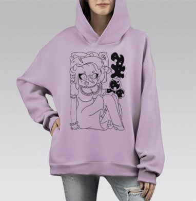Ведьмочка Близнец С Зельями, Hoodie Mono Fiolet, оверсайз, утепленная