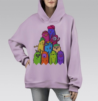 Весёлая компания мультяшных героев, Hoodie Mono Fiolet, оверсайз, утепленная