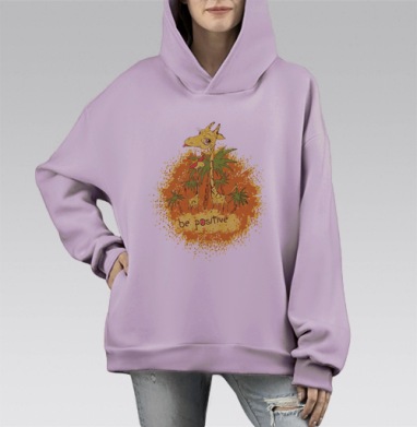 Веселый жираф с надписью be positive, Hoodie Mono Fiolet, оверсайз, утепленная