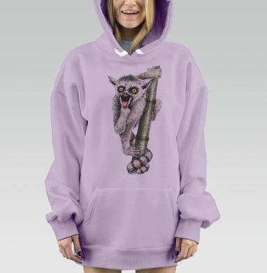 Весёлый лемур с забавной гримасой на бамбуке, Hoodie Mjhigh Dig Mel, Fiolet, утепленная