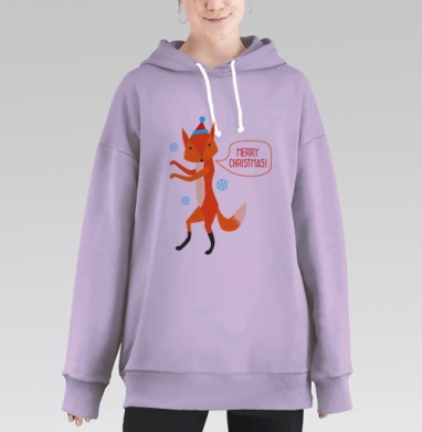 Веселый лис с рождественской шапкой — новогодний декор, Hoodie Long Oversize Fiolet