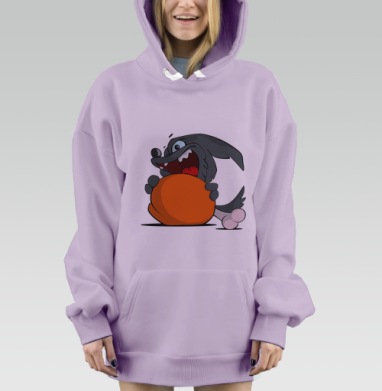 Веселый пёс с огромным куском жареного мяса, Hoodie Mjhigh Dig Mel, Fiolet, утепленная