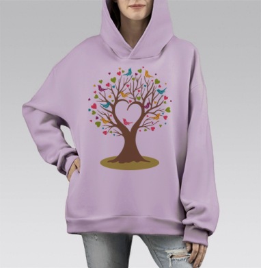 Весеннее дерево, Hoodie Mono Fiolet, оверсайз, утепленная