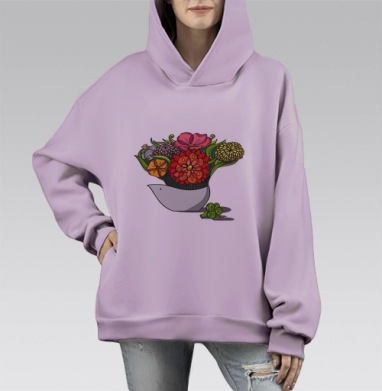 Весенний букет, Hoodie Mono Fiolet, оверсайз, утепленная