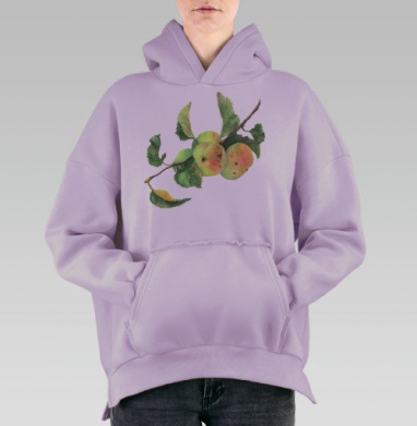 Ветка с яблоками, Hoodie Oversize Fiolet, утепленная