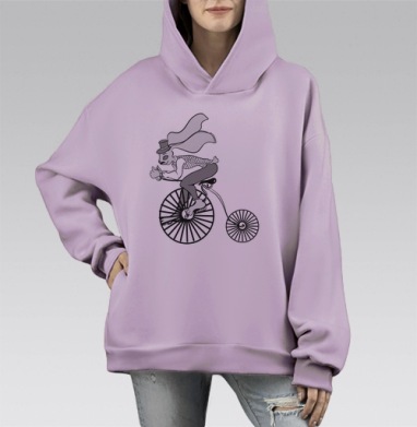 Викторианский Заяц с Пенни-Фартингом, Hoodie Mono Fiolet, оверсайз, утепленная