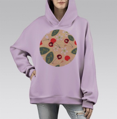 Вишневый сад, Hoodie Mono Fiolet, оверсайз, утепленная