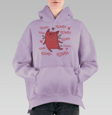 Влюбленный поросенок, Hoodie Oversize Fiolet, утепленная