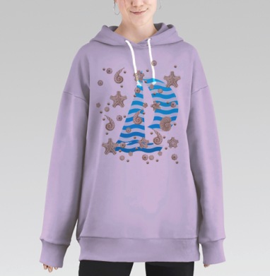 Волны и ракушки, Hoodie Long Oversize Fiolet