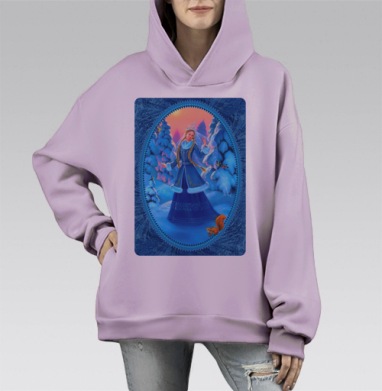 Волшебная Снегурочка в зимнем лесу, Hoodie Mono Fiolet, оверсайз, утепленная