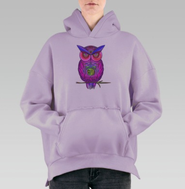 Волшебная яркая сова, Hoodie Oversize Fiolet, утепленная