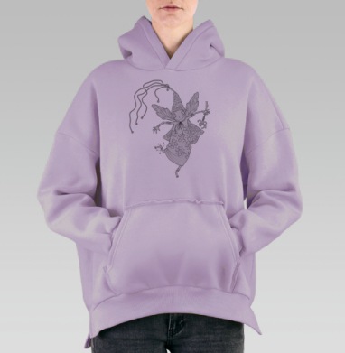 Волшебное существо с крыльями в сказочном мире, Hoodie Oversize Fiolet, утепленная