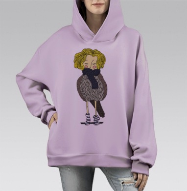 Воробушек, Hoodie Mono Fiolet, оверсайз, утепленная